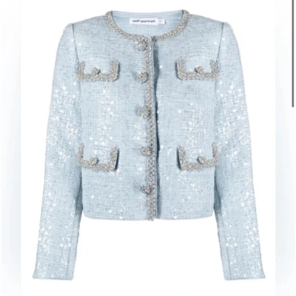 Self-Portrait Blue Sequin Boucle Jacket - Picture 3 of 3